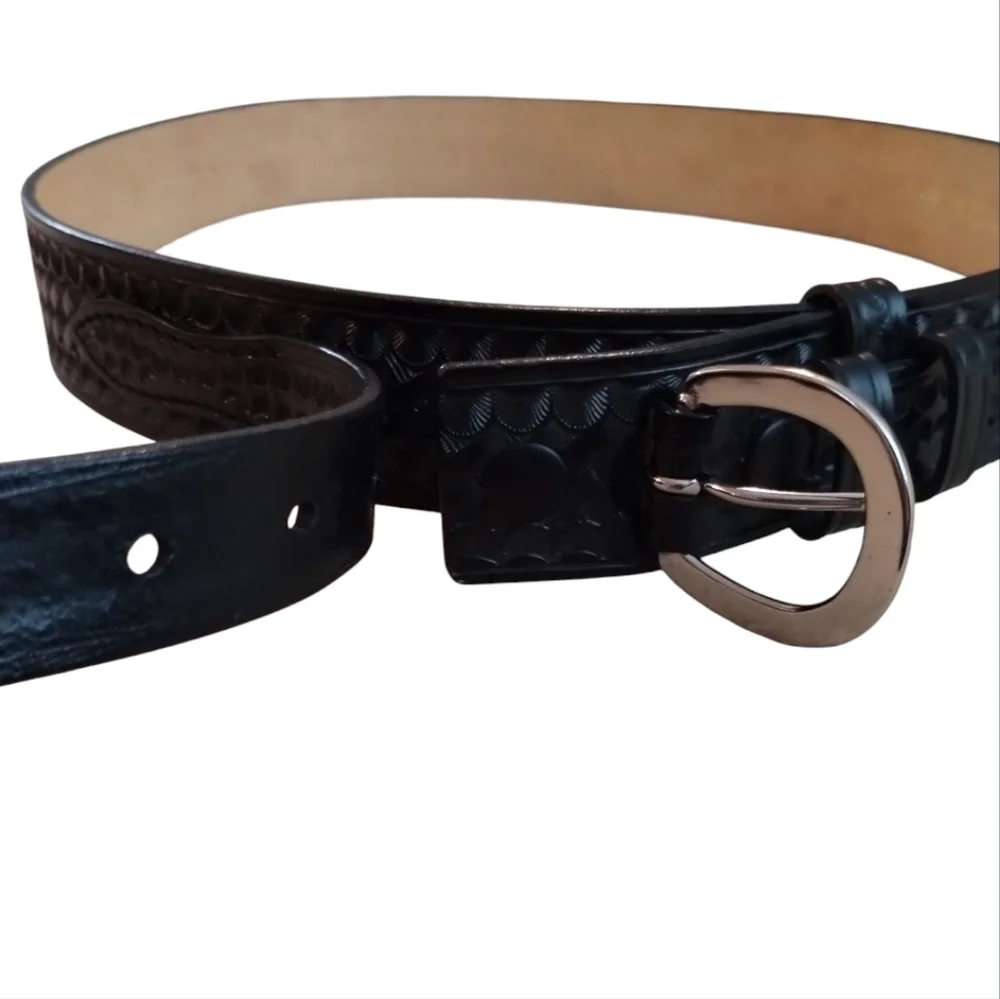 Men's Dutyman Basketweave Style Black Leather Belt with Silver Buckle Size 40